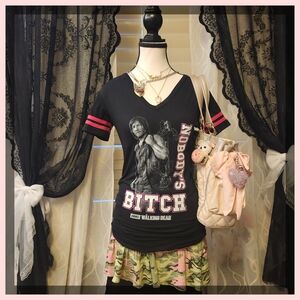 Graphic Black T-Shirt with Pink Accents